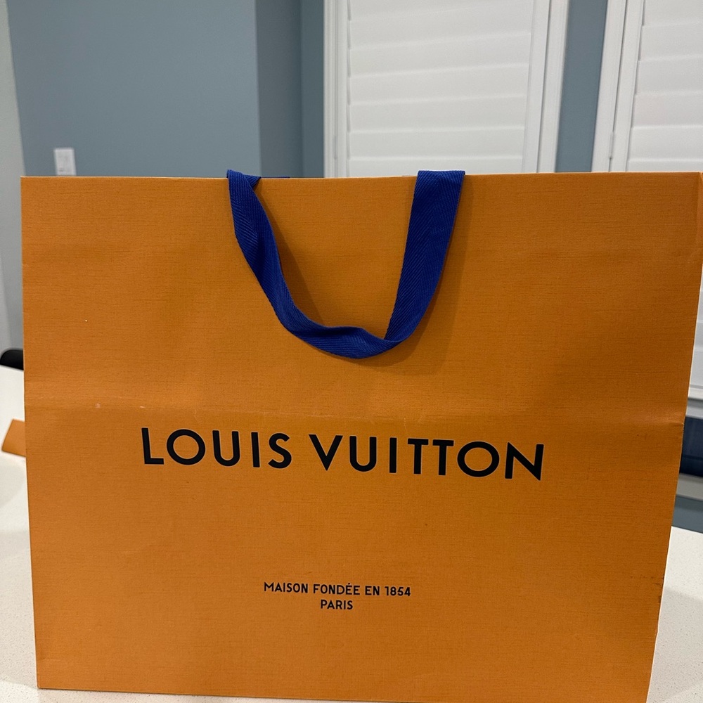 Louis Vuitton Orange Shopping Bag with Blue Handles